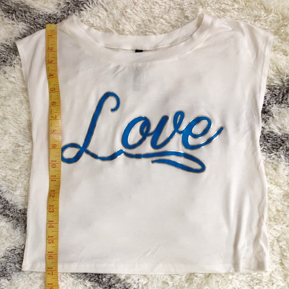 “ Love “ Script Graphic Soft Tee Blue Gold Cream - Picture 6 of 10
